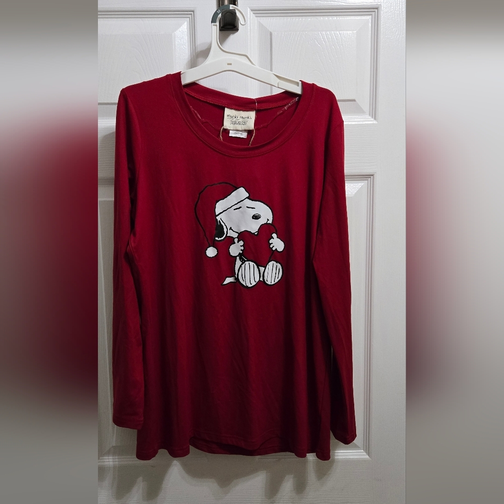 munki munki Red Snoopy Heart Pajama Tunic Top Size L